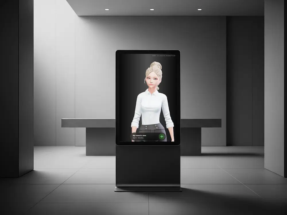 A spatial agent working from a digital kiosk in a lobby